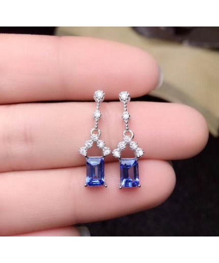 Natural Tanzanite Drop Earrings, 925 Sterling Silver, Tanzanite Drop Earrings, Tanzanite Earrings, Luxury Earrings, Emerald Cut Earrings | Save 33% - Rajasthan Living