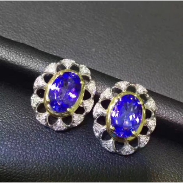 Natural Tanzanite Studs Earrings, 925 Sterling Silver, Tanzanite Studs Earrings, Tanzanite Earrings, Luxury Earrings, Oval Cut Earrings | Save 33% - Rajasthan Living 5