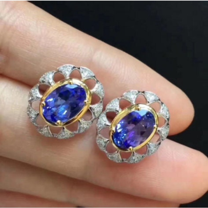 Natural Tanzanite Studs Earrings, 925 Sterling Silver, Tanzanite Studs Earrings, Tanzanite Earrings, Luxury Earrings, Oval Cut Earrings | Save 33% - Rajasthan Living 7