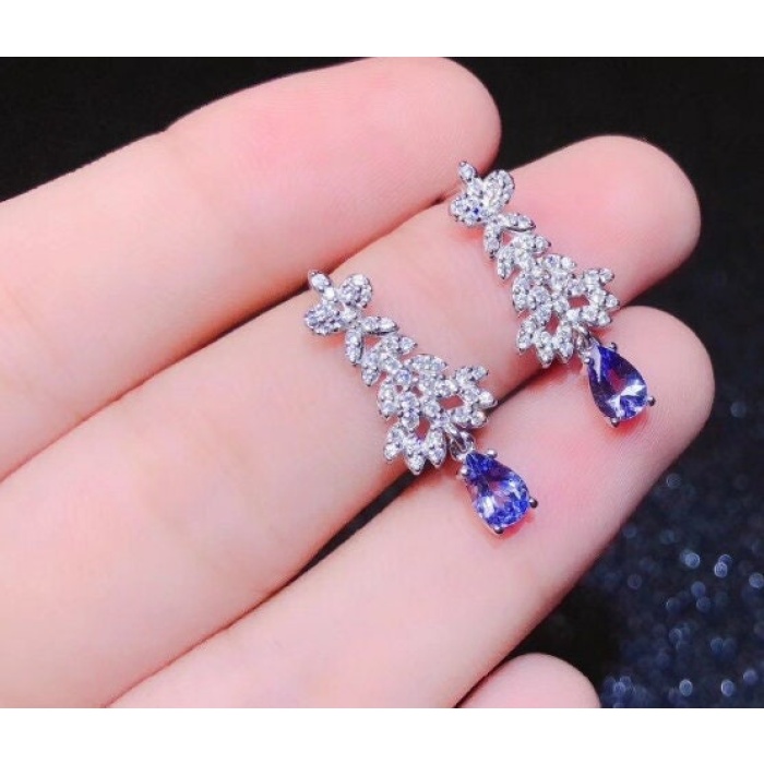 Natural Tanzanite Drop Earrings, 925 Sterling Silver, Tanzanite Drop Earrings, Tanzanite Earrings, Luxury Earrings, Pear Cut Earrings | Save 33% - Rajasthan Living 5