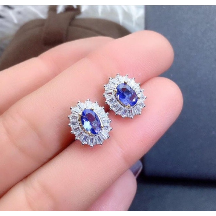 Natural Tanzanite Studs Earrings, 925 Sterling Silver, Tanzanite Earrings, Tanzanite Silver Earrings, Luxury Earrings, Oval Cut Stone | Save 33% - Rajasthan Living 8