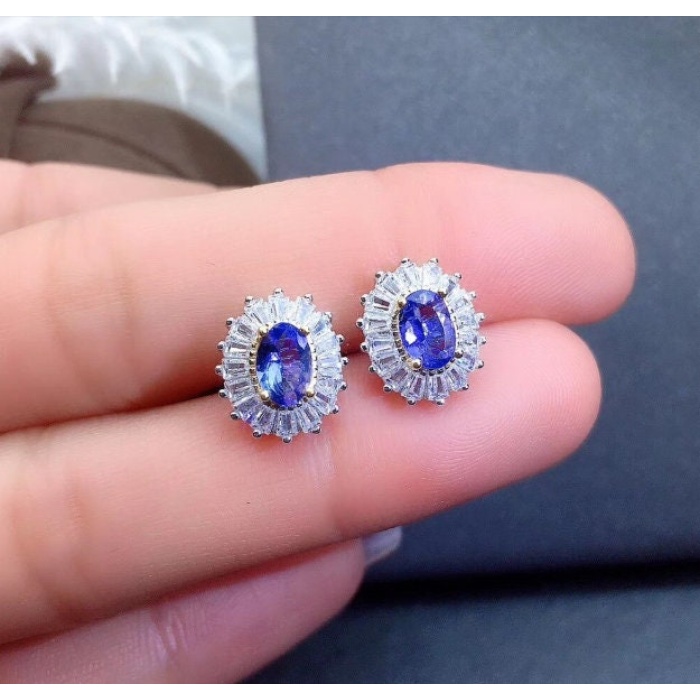 Natural Tanzanite Studs Earrings, 925 Sterling Silver, Tanzanite Earrings, Tanzanite Silver Earrings, Luxury Earrings, Oval Cut Stone | Save 33% - Rajasthan Living 5