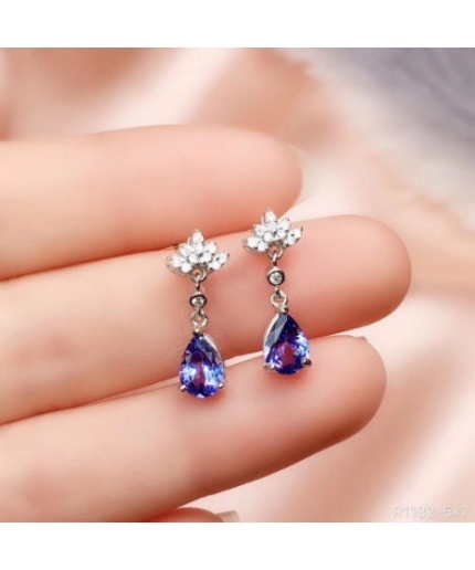 Natural Tanzanite Drop Earrings, 925 Sterling Silver, Tanzanite Drop Earrings, Tanzanite Earrings, Luxury Earrings, Pear Cut Earrings | Save 33% - Rajasthan Living