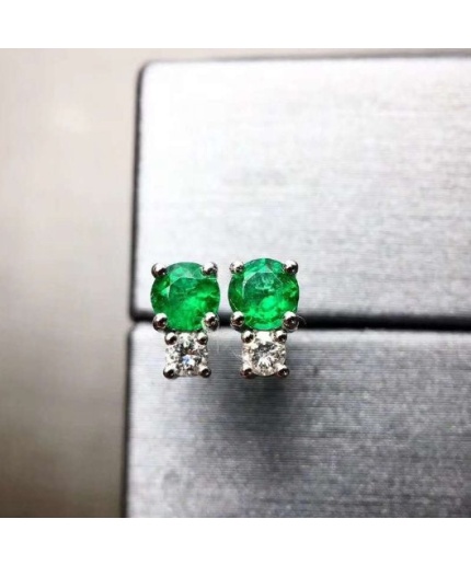 Natural Emerald Stud Earrings, 925 Sterling Silver, Emerald Stud Earrings, Emerald Silver Earrings Luxury Earrings, Round Cut Stone Earrings | Save 33% - Rajasthan Living