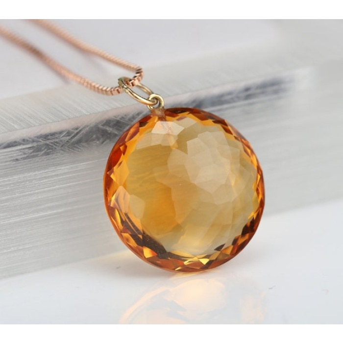 Natural Citrine Pendant, Engagement Pendent, Citrine Pendent, Woman Pendant, Pendant Necklace, Luxury Pendent, Round Stone Pendent | Save 33% - Rajasthan Living 8