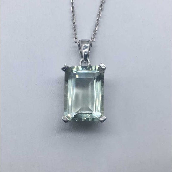 Green Amethyst Pendant, Engagement Pendent, Silver Amethyst Pendent, Woman Pendant, Pendant Necklace, Luxury Pendent, Emerald Cut Stone | Save 33% - Rajasthan Living 10