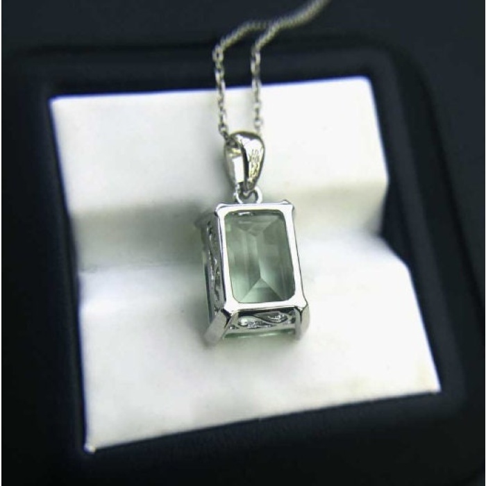 Green Amethyst Pendant, Engagement Pendent, Silver Amethyst Pendent, Woman Pendant, Pendant Necklace, Luxury Pendent, Emerald Cut Stone | Save 33% - Rajasthan Living 9