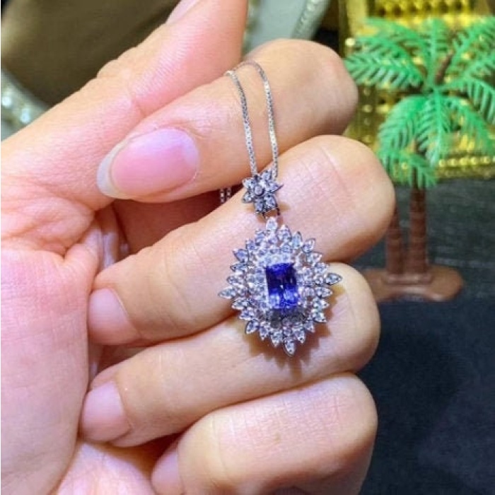 Natural Tanzanite Pendant, Engagement Pendent, Tanzanite Silver Pendent, Woman Pendant, Pendant Necklace, Luxury Pendent Emerald Cut Pendent | Save 33% - Rajasthan Living 5