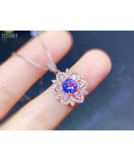 Natural Tanzanite Pendant, Engagement Pendent, Tanzanite Silver Pendent, Woman Pendant, Pendant Necklace, Luxury Pendent, Round Cut Pendent | Save 33% - Rajasthan Living 3