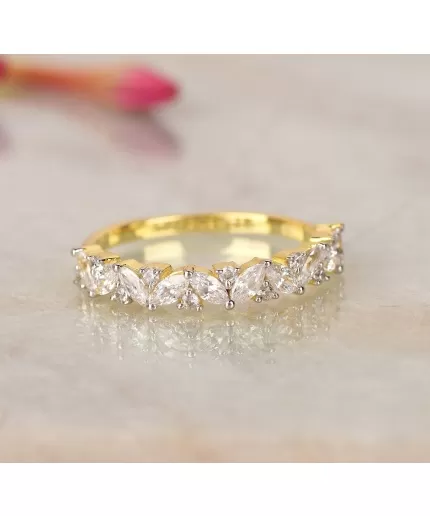 Marquise Cluster Eternity Ring. Dainty wedding band. Promise ring. friendship ring. Wedding Ring. Art Deco Half Eternity Round Marquise Band | Save 33% - Rajasthan Living