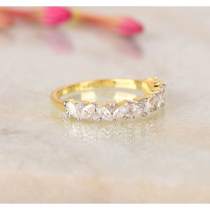 Marquise Cluster Eternity Ring. Dainty wedding band. Promise ring. friendship ring. Wedding Ring. Art Deco Half Eternity Round Marquise Band | Save 33% - Rajasthan Living 6