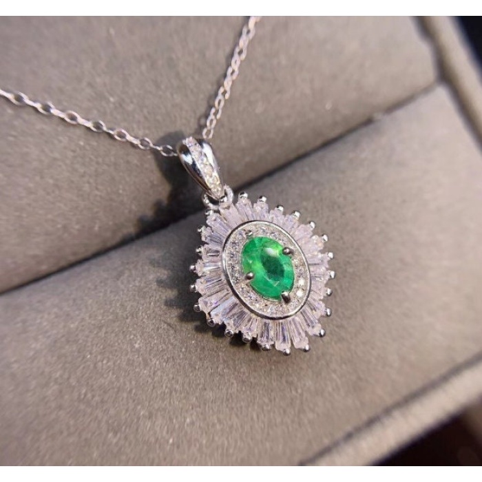 Natural Emerald Pendant, Engagement Pendent, Emerald Silver Pendent, Woman Pendant, Pendant Necklace, Luxury Pendent, Oval Cut Stone Pendent | Save 33% - Rajasthan Living 6