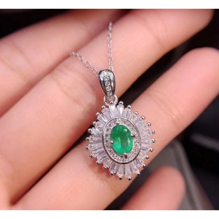 Natural Emerald Pendant, Engagement Pendent, Emerald Silver Pendent, Woman Pendant, Pendant Necklace, Luxury Pendent, Oval Cut Stone Pendent | Save 33% - Rajasthan Living 7