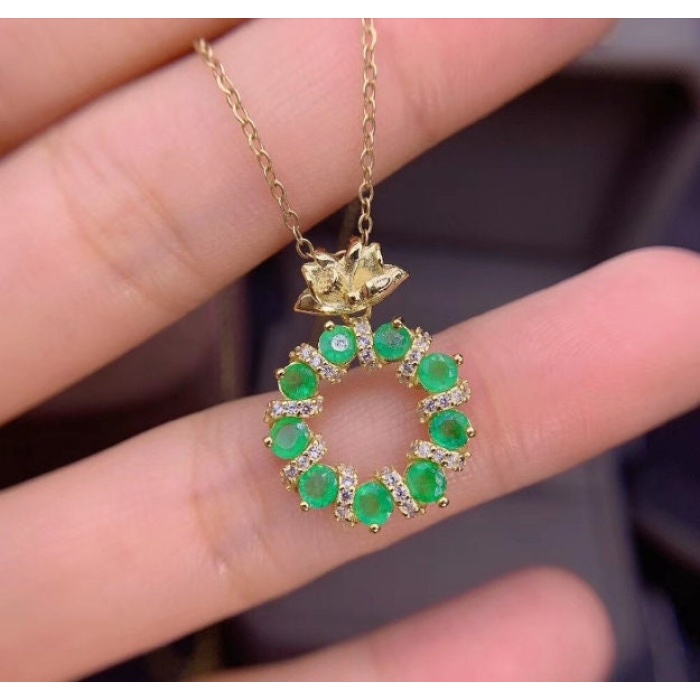 Natural Emerald Pendant, Engagement Pendent, Emerald Silver Pendent, Woman Pendant, Pendant Necklace, Luxury Pendent, Round Stone Pendent | Save 33% - Rajasthan Living 9