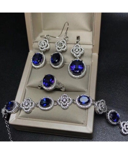 Natural Tanzanite Jewelry Set, Engagement Ring, Tanzanite Jewelry, Women Pendant, Tanzanite Necklace, Luxury Pendant, Oval Cut Stone Pendant | Save 33% - Rajasthan Living