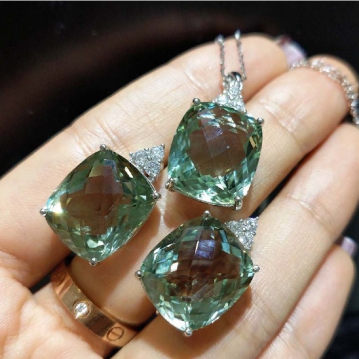 Green Amethyst Pendant, Engagement Pendent, Green Amethyst Earrings, Woman Pendant, Pendant Necklace, Luxury Pendent, Cushon Cut Stone | Save 33% - Rajasthan Living 7