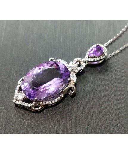 Amethyst Pendant, Engagement Pendent, Silver Amethyst Pendent, Woman Pendant, Pendant Necklace, Luxury Pendent, Oval Cut Stone Pendent | Save 33% - Rajasthan Living 3