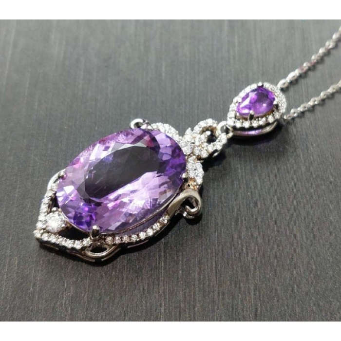 Amethyst Pendant, Engagement Pendent, Silver Amethyst Pendent, Woman Pendant, Pendant Necklace, Luxury Pendent, Oval Cut Stone Pendent | Save 33% - Rajasthan Living 6