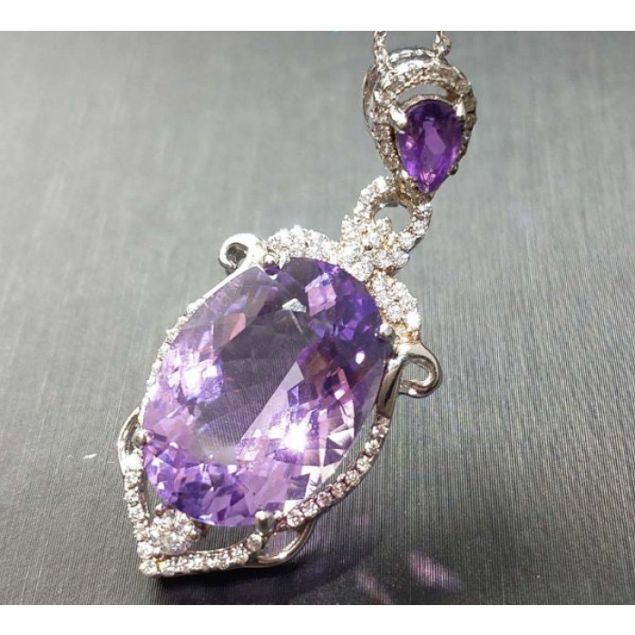 Amethyst Pendant, Engagement Pendent, Silver Amethyst Pendent, Woman Pendant, Pendant Necklace, Luxury Pendent, Oval Cut Stone Pendent | Save 33% - Rajasthan Living 7