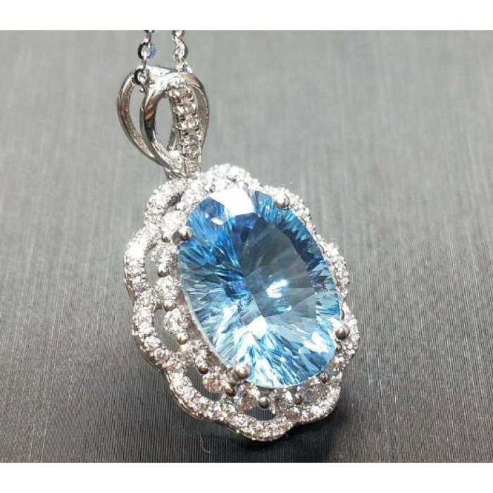 Natural Blue Topaz Pendant, Engagement Blue Topaz Silver Pendent, Woman Pendant, Pendant Necklace, Luxury Pendent, Oval Cut Stone Pendent | Save 33% - Rajasthan Living 6