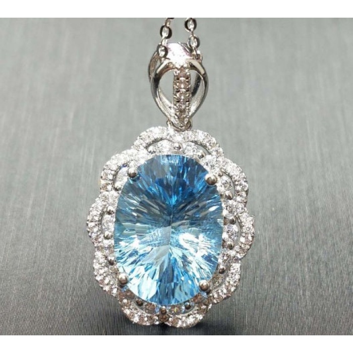 Natural Blue Topaz Pendant, Engagement Blue Topaz Silver Pendent, Woman Pendant, Pendant Necklace, Luxury Pendent, Oval Cut Stone Pendent | Save 33% - Rajasthan Living 7