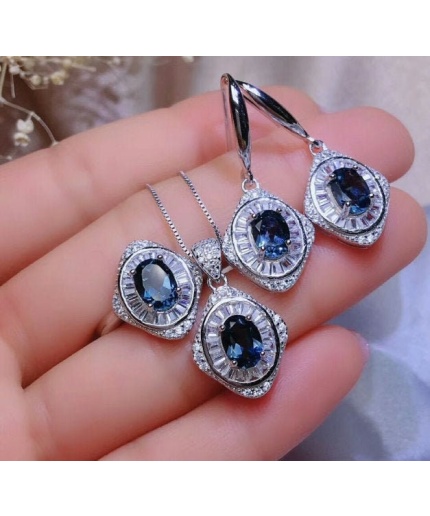 Natural Blue Topaz Jewelry Set, Engagement Ring, Blue Topaz Jewellery Set,Woman Pendant,Topaz Necklace,Luxury Pendent,Oval Cut Stone Pendent | Save 33% - Rajasthan Living