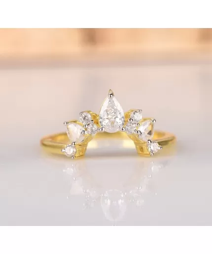 Crown Rings, Anniversary Promise Engraving Gift, Curved Rings, Engagement Rings, Vintage Pear Cut, Antique Stacking Curve Ring, Tiara Ring | Save 33% - Rajasthan Living