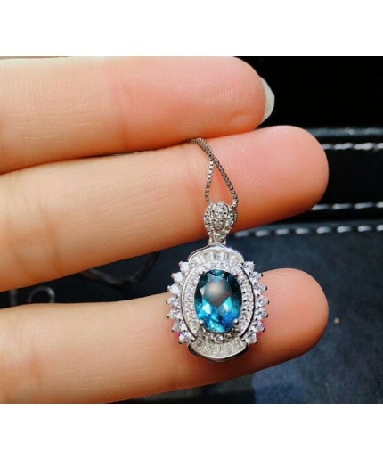 Natural Blue Topaz Jewelry Set, Engagement Ring, Blue Topaz Jewellery Set,Woman Pendant,Topaz Necklace,Luxury Pendent,Oval Cut Stone Pendent | Save 33% - Rajasthan Living 3