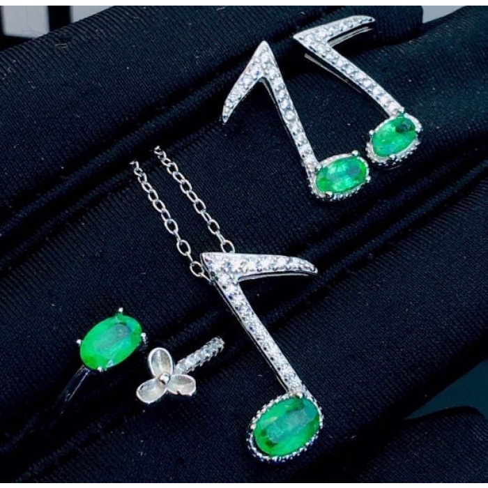 Natural Emerald Jewelry Set, Engagement Ring, Emerald Silver Pendent, Woman Earring Pendant Necklace, Luxury Pendent, Oval Cut Stone Pendent | Save 33% - Rajasthan Living 7