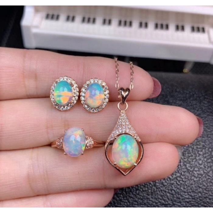 Natural Fire Opal Jewelry Set, Engagement Ring, Opal Jewellery Set,Woman Pendant, Opal Necklace, Luxury Pendent, Oval Cut Stone Pendent | Save 33% - Rajasthan Living 7