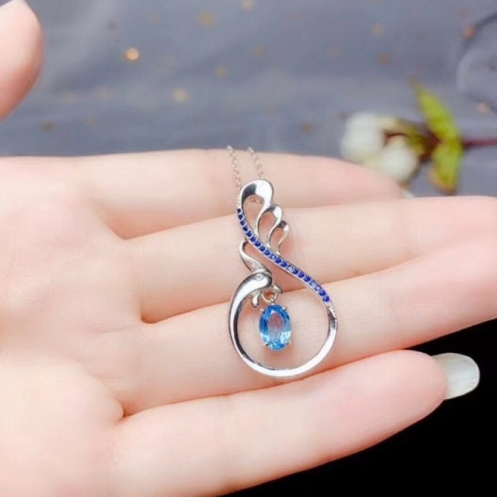 Natural Blue Topaz Pendant, Engagement Blue Topaz Silver Pendent, Woman Pendant, Pendant Necklace, Luxury Pendent, Oval Cut Stone Pendent | Save 33% - Rajasthan Living 8