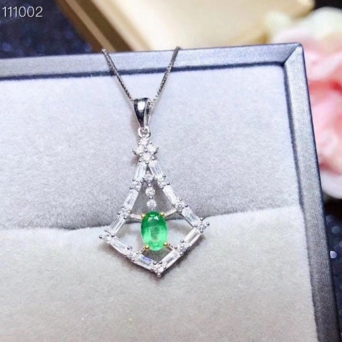 Natural Emerald Pendant, Engagement Pendent, Emerald Silver Pendent, Woman Pendant, Pendant Necklace, Luxury Pendent, Oval Cut Stone Pendent | Save 33% - Rajasthan Living 6