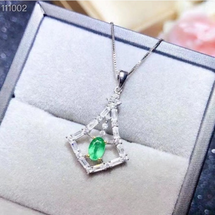 Natural Emerald Pendant, Engagement Pendent, Emerald Silver Pendent, Woman Pendant, Pendant Necklace, Luxury Pendent, Oval Cut Stone Pendent | Save 33% - Rajasthan Living 9