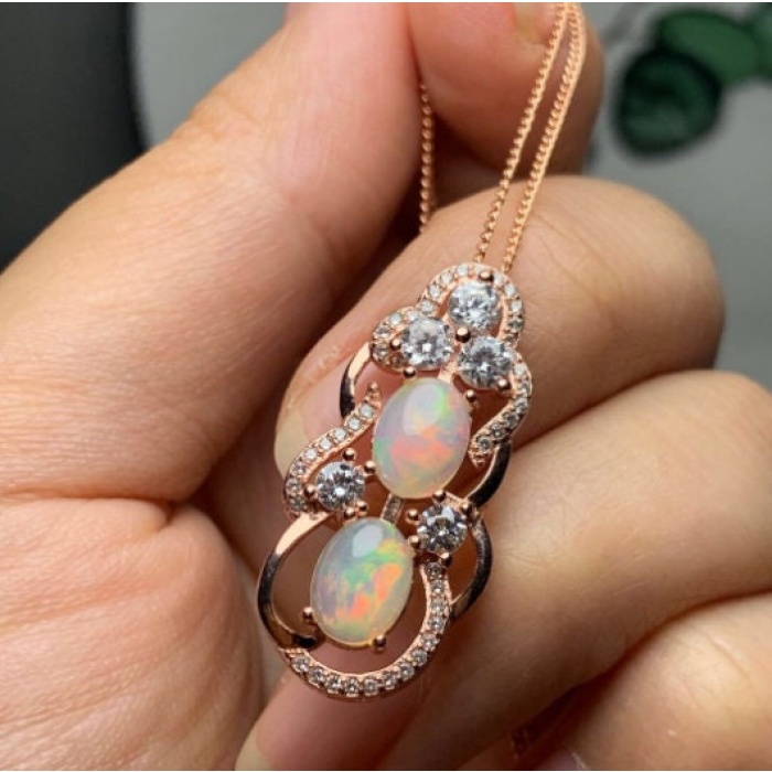 Natural Fire Opal Pendant, Engagement Pendent, Fire Opal Silver Pendent, Woman Pendant, Pendant Necklace, Luxury Pendent, Oval Pendent | Save 33% - Rajasthan Living 5