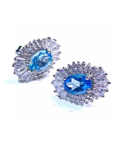 Natural Blue Topaz Stud Earrings, 925 Sterling Silver, Stud Earrings, Blue Topaz Earrings, Luxury Earrings, Oval Cut Stone Earrings | Save 33% - Rajasthan Living 3