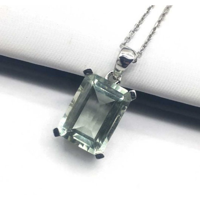 Green Amethyst Pendant, Engagement Pendent, Silver Amethyst Pendent, Woman Pendant, Pendant Necklace, Luxury Pendent, Emerald Cut Stone | Save 33% - Rajasthan Living 7