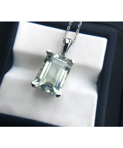 Green Amethyst Pendant, Engagement Pendent, Silver Amethyst Pendent, Woman Pendant, Pendant Necklace, Luxury Pendent, Emerald Cut Stone | Save 33% - Rajasthan Living 3