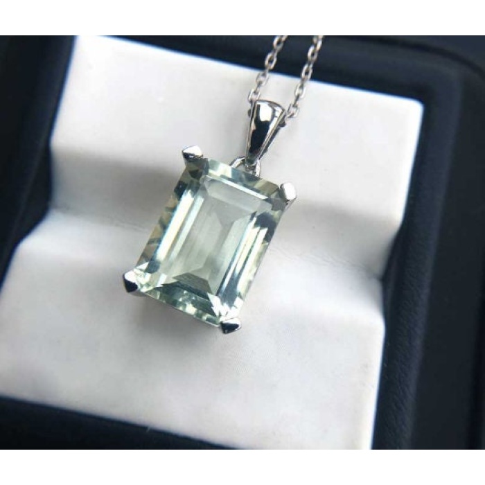 Green Amethyst Pendant, Engagement Pendent, Silver Amethyst Pendent, Woman Pendant, Pendant Necklace, Luxury Pendent, Emerald Cut Stone | Save 33% - Rajasthan Living 6