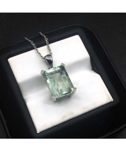 Green Amethyst Pendant, Engagement Pendent, Silver Amethyst Pendent, Woman Pendant, Pendant Necklace, Luxury Pendent, Emerald Cut Stone | Save 33% - Rajasthan Living