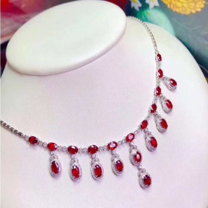 Ruby Necklace, Engagement Necklace, Ruby Silver Necklace, Woman Necklace, Pendant Necklace, Luxury Necklace, Oval Cut Stone Necklace | Save 33% - Rajasthan Living 5