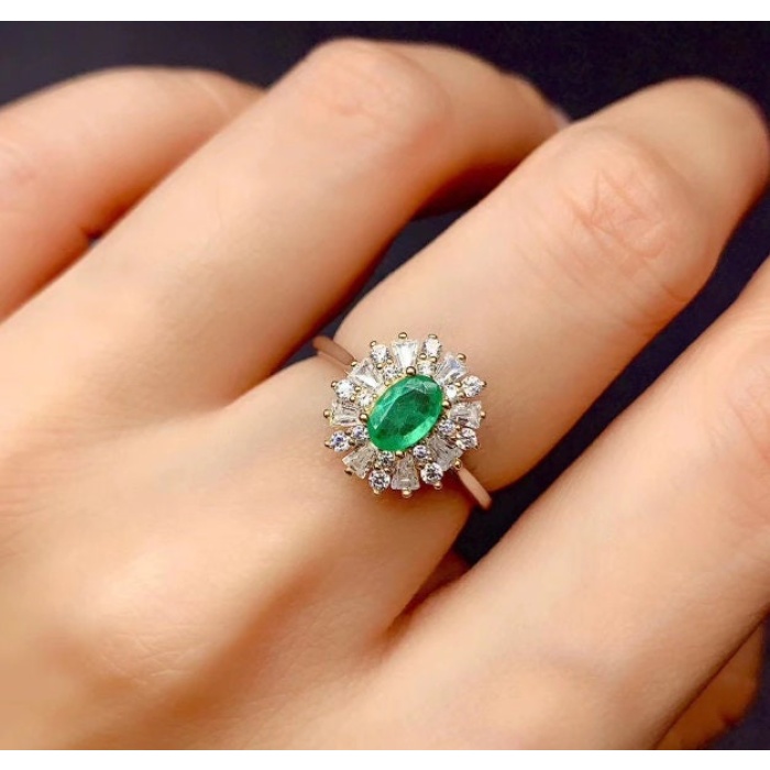 Natural Emerald & Cubic Zirconia Woman Ring, 925 Sterling Silver, Emerald Ring, Statement Ring, Engagement and Wedding Ring | Save 33% - Rajasthan Living 6