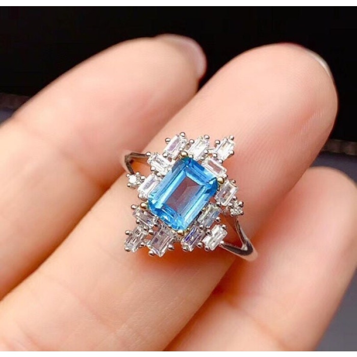 Natural Blue Topaz Ring, selling 925 Sterling Silver, Topaz Engagement Ring, Topaz Ring, Wedding Ring, Topaz Luxury Ring, Ring/Band Emerald Cut Ring