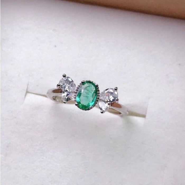 Natural Emerald & Cubic Zirconia Woman Ring, 925 Steeling Silver, Emerald Ring, Statement Ring, Engagement and Wedding Ring | Save 33% - Rajasthan Living 7