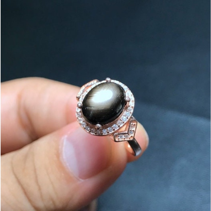 Natural Black Star Sapphire Ring,925 Sterling Sliver,Engagement Ring,Wedding Ring, luxury Ring, solitaire Ring, Oval Cabochon Ring | Save 33% - Rajasthan Living 6