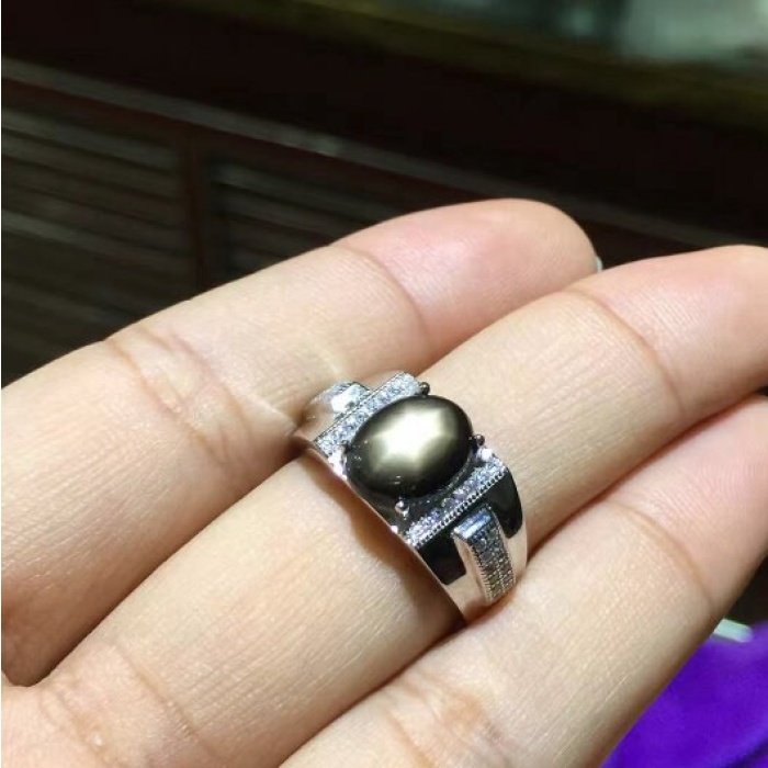 Natural Black Star Sapphire Ring,925 Sterling Sliver,Engagement Ring,Wedding Ring, luxury Ring, solitaire Ring, Oval Cabochon Ring | Save 33% - Rajasthan Living 5