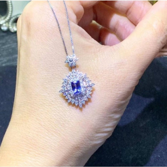 Natural Tanzanite Pendant, Engagement Pendent, Tanzanite Silver Pendent, Woman Pendant, Pendant Necklace, Luxury Pendent Emerald Cut Pendent | Save 33% - Rajasthan Living 6