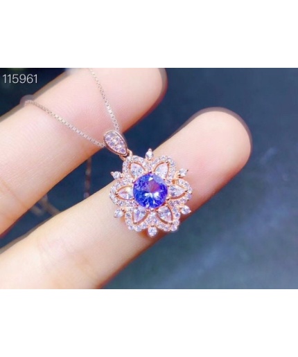 Natural Tanzanite Pendant, Engagement Pendent, Tanzanite Silver Pendent, Woman Pendant, Pendant Necklace, Luxury Pendent, Round Cut Pendent | Save 33% - Rajasthan Living