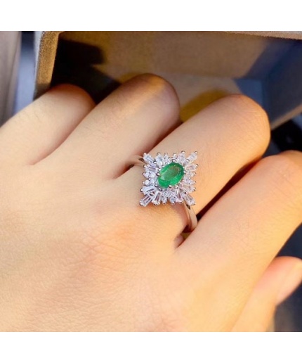 Natural Emerald & Cubic Zirconia Woman Ring, 925 Sterling Silver, Emerald Ring, Statement Ring, Engagement and Wedding Ring | Save 33% - Rajasthan Living 3