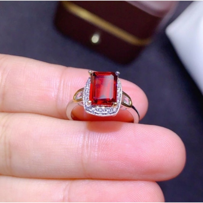 Natural Garnet Ring, 925 Sterling Sliver, Garnet Engagement Ring, Garnet Wedding Ring, Garnet luxury Ring, Ring/Band, Emerald cut Ring | Save 33% - Rajasthan Living 7