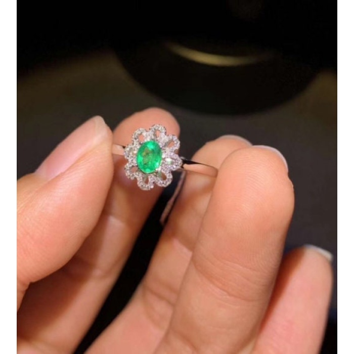 Natural Emerald & Cubic Zirconia Woman Ring, 925 Steeling Silver, Emerald Ring, Statement Ring, Engagement and Wedding Ring | Save 33% - Rajasthan Living 7